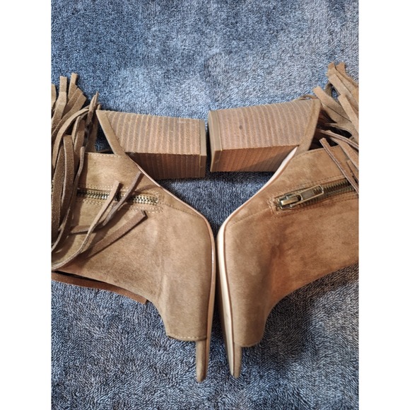 Carlos Santana Brown Suede Fringe Peep-Toe Ankle Boots - Picture 12 of 15